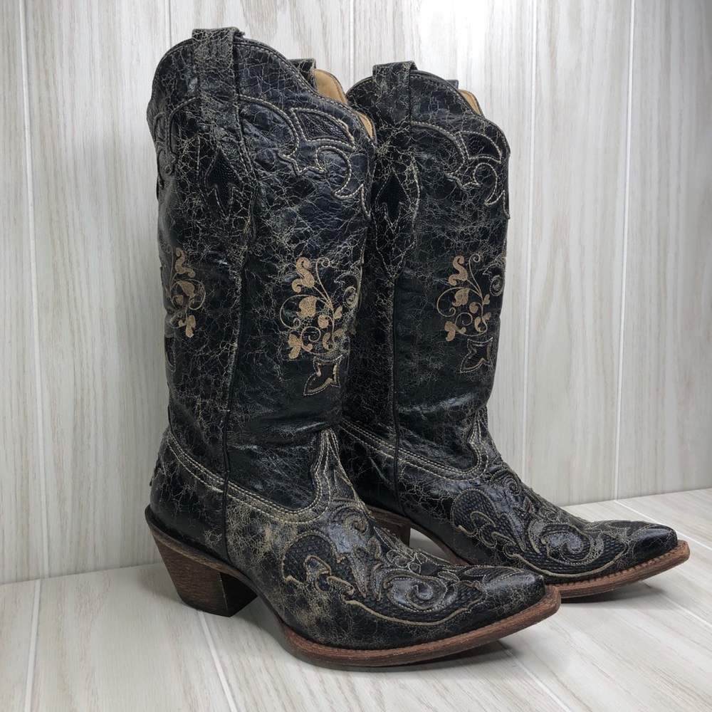 Corral Snake Inlay Embroidered Cowboy Western Boot - Picture 2 of 8